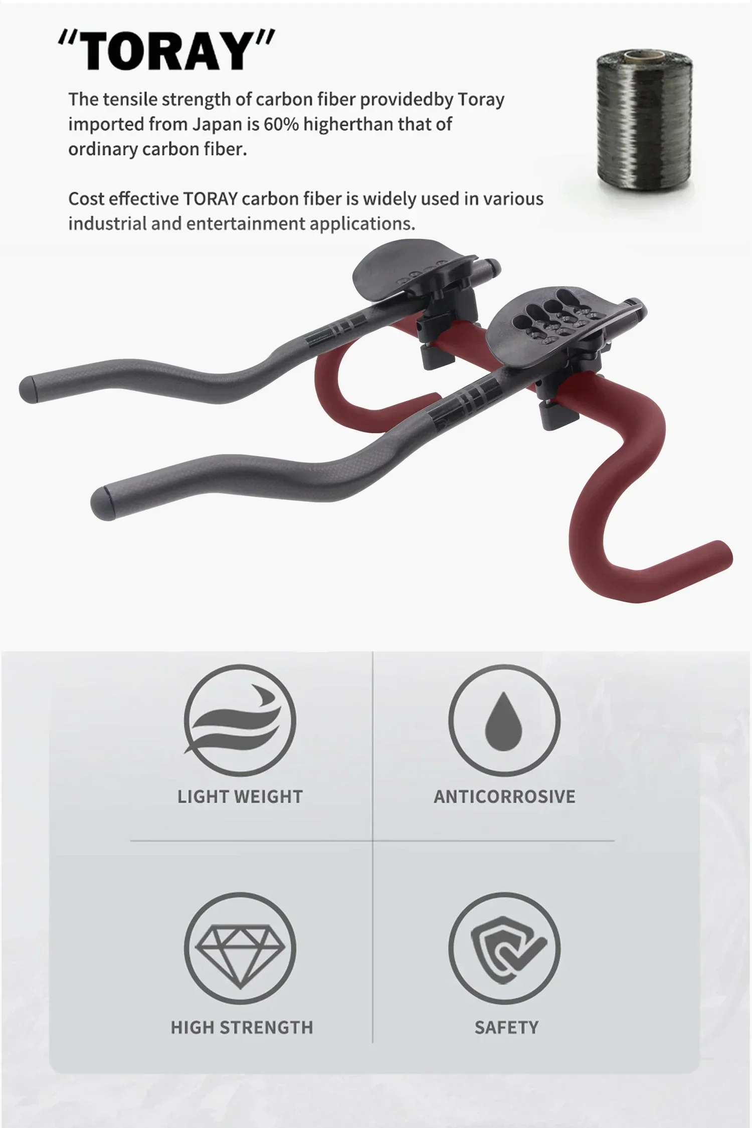 DE TT Extensions Lenker Super Light 494g, verstellbar 35/55 ° Aero Carbon Fiber Bar mit interner Führung für Zeitfahrrad – Detail 4