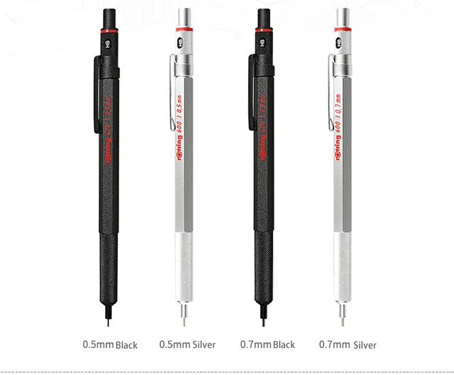 Rotring 600 0.5mm/0.7mm mechanical pencil silver/black metal automatic  pencil school&office stationery 1 piece