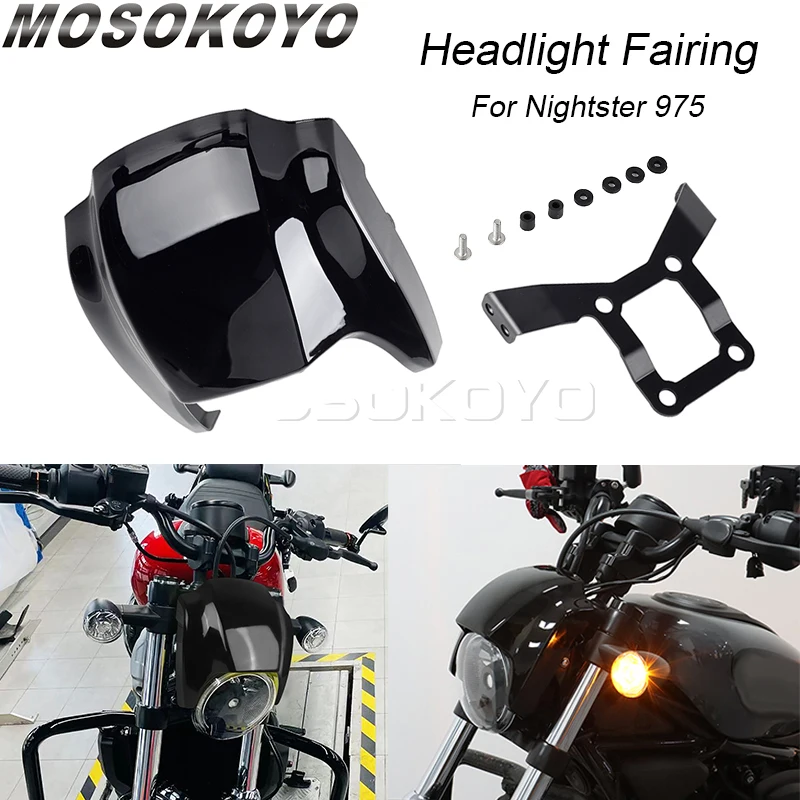 

Nightster975 Motorcycle Black Front Headlight Fairing Mask Cowl Cover For Nightster 975 RH975 2022-UP Headlamp Protector Guard