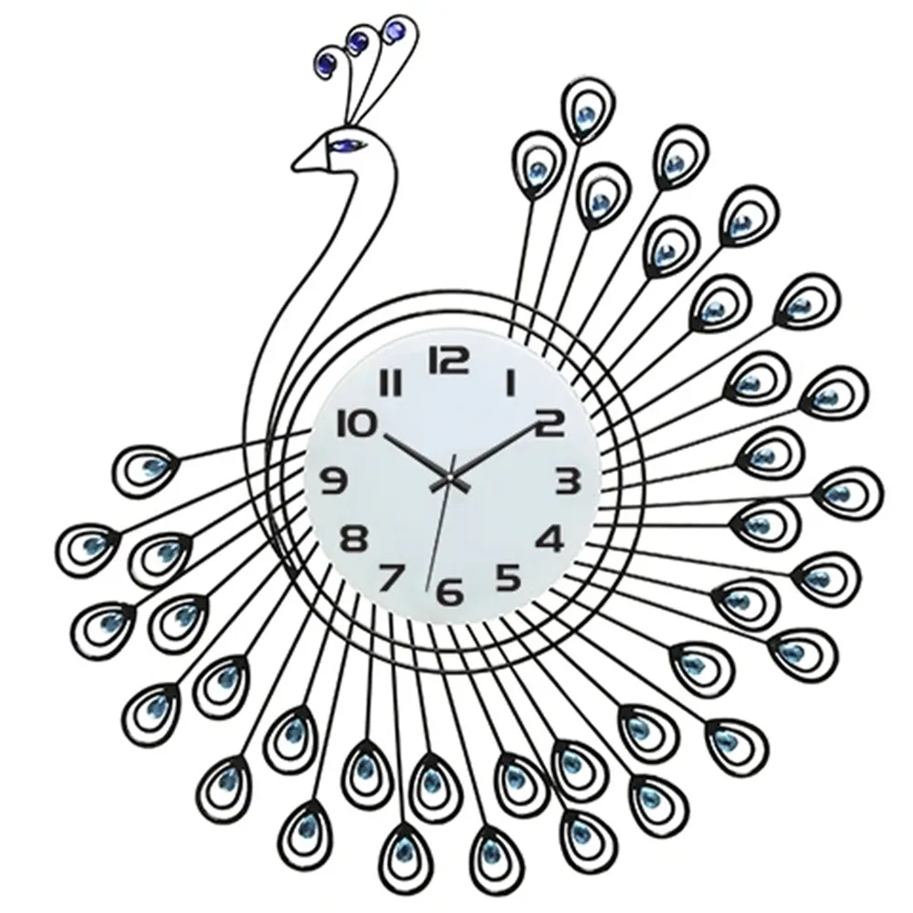 

Большие металлические настенные часы для домашнего декора, современные европейские креативные кварцевые часы, роскошный бриллиантовый Павлин, уникальный подарок