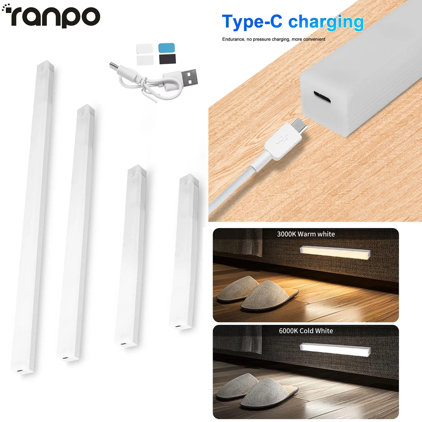 PIR Motion Sensor LED Cabinet Light 10CM/20CM/30CM/50CM USB Rechargeable 3000K/6000K LED Under Magnetic Night Led Night Sensor