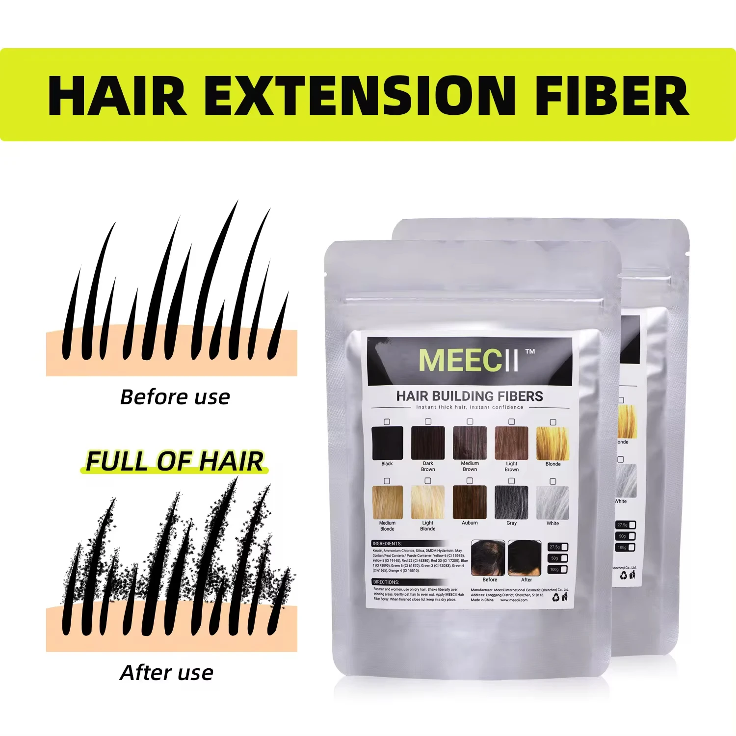 100g Hair Fibers Keratin pulver Thickening Spray Hair Building Fibers Refill Powders Bag Pack
