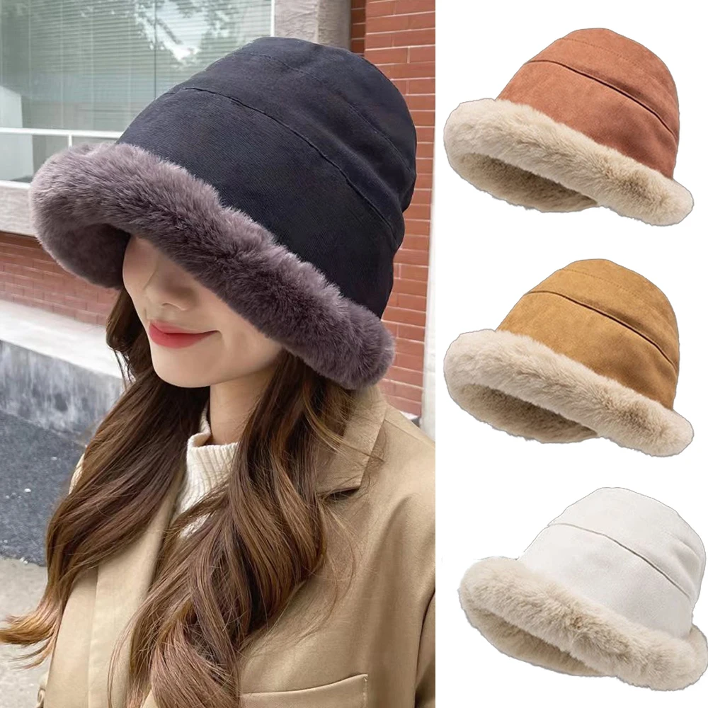 

Women Outdoor Windproof Caps Warm Beanies New Winter Bucket Hat Soft Thickened Plush Hats Ladies Fisherman Hat Panama Hat