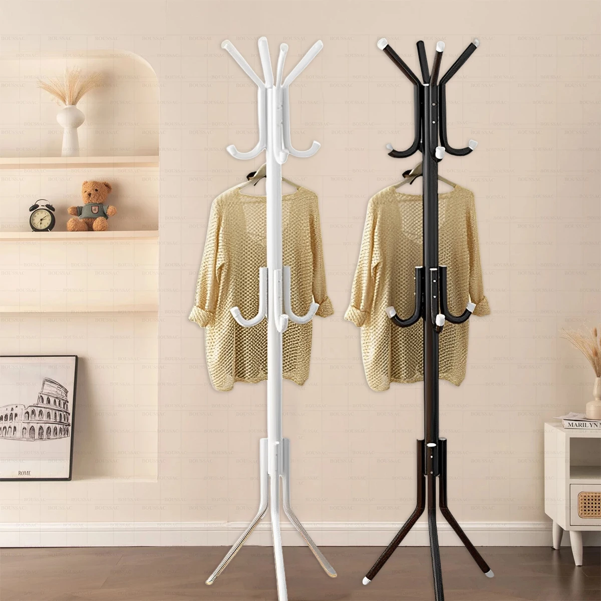 

Standing Coat Rack Metal Free-Standing Coat Rack 3 Layers Free Standing Hall Tree with 12 Hooks Space Saving Cloth Hanger Stand