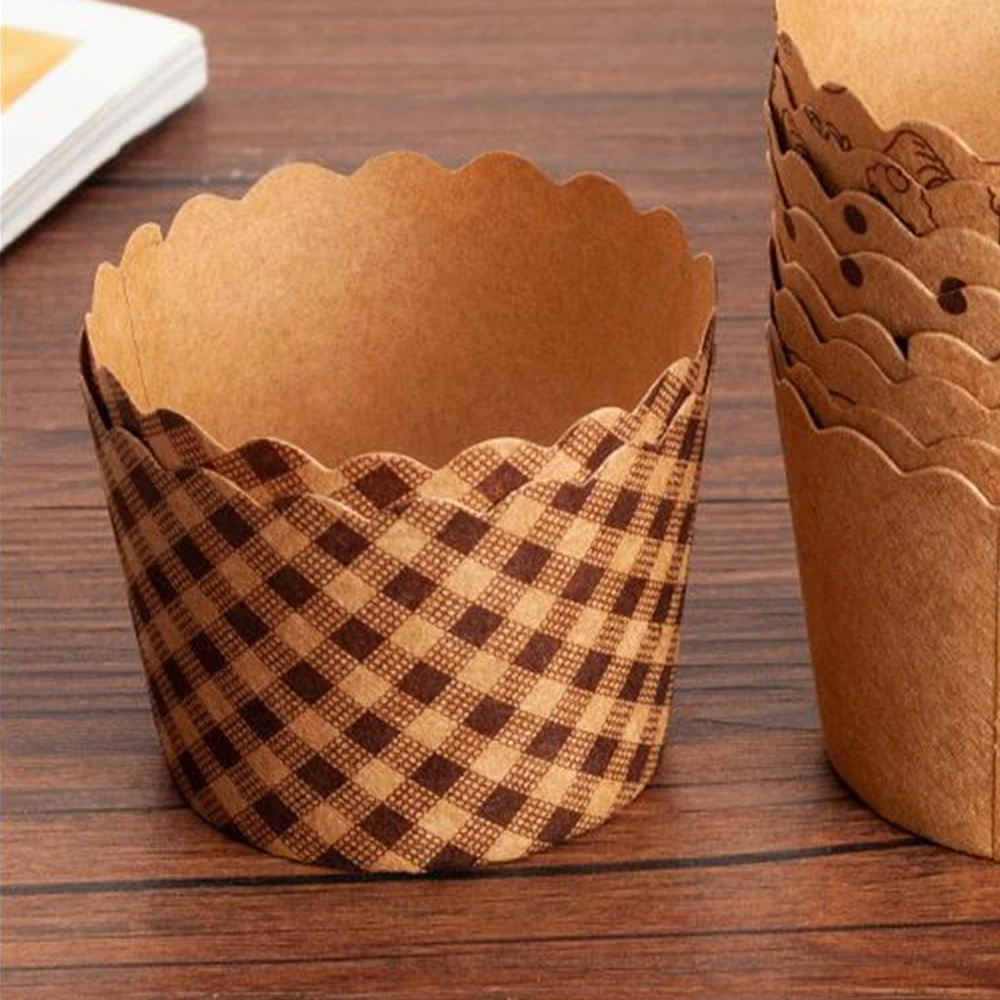 Medium Muffin Cups Cake Liner Paper Cups Kraft Paper Packing Box Wedding Party Decoration Cake Mold Baking
