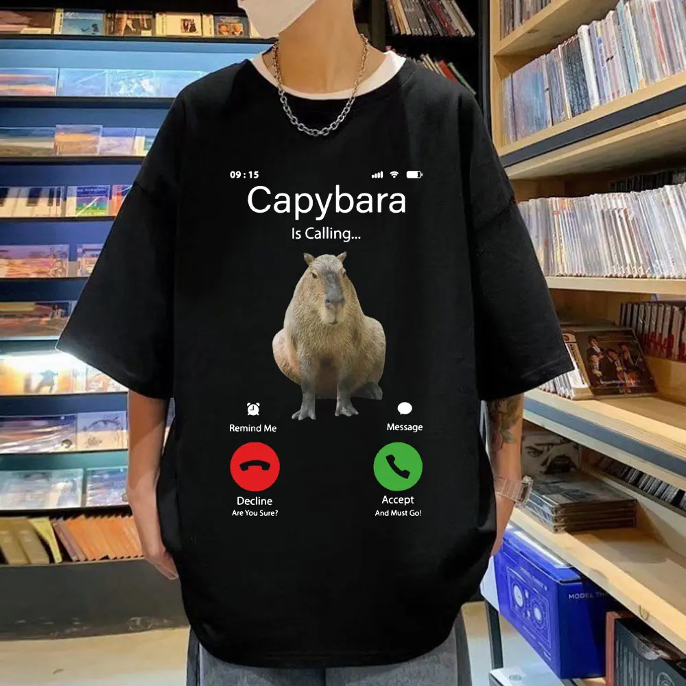 

Funny Capybara Calling T-shirt Lovers Gift Largest Rodent Cavy Print T-shirts Summer Fashion Casual Oversized T Shirts Unisex