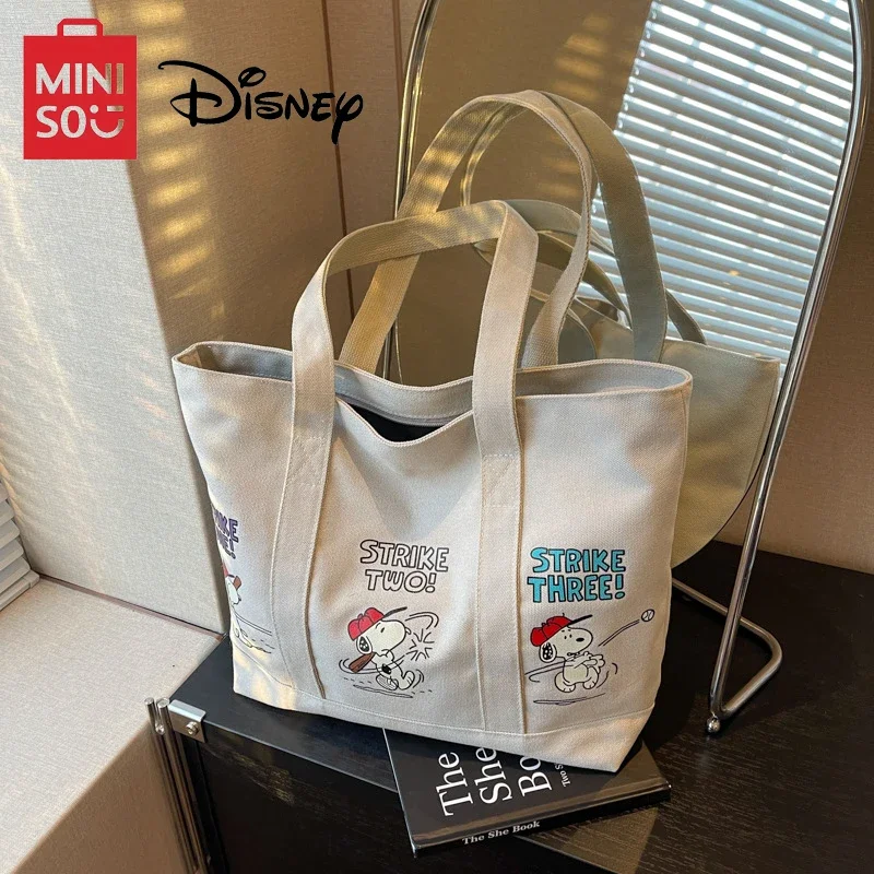 

MINISO Новая серия Disney, женская сумка с рисунком, большая вместимость, повседневная сумка-тоут, сумка через плечо с принтом Snoopy на молнии