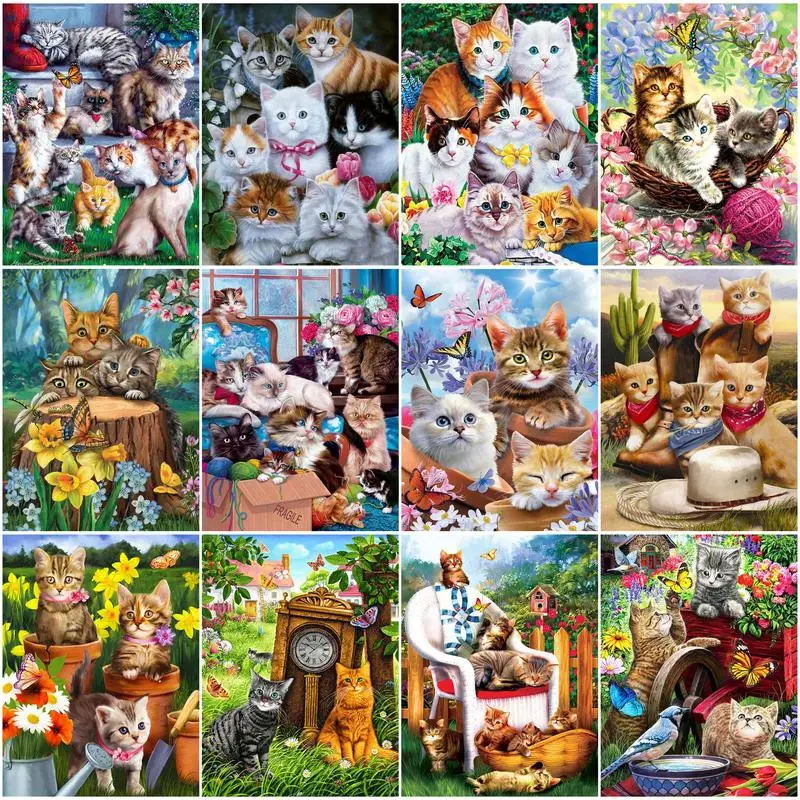 

CHENISTORY Painting By Numbers Multiple Cats With Frame Pictures By Numbers Animal Painting Number Home Decor