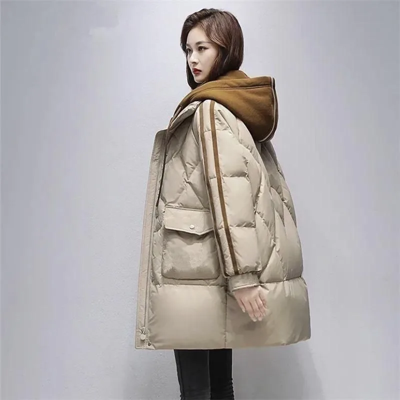 2023 New Women Down Cotton Coat Winter Jacket Female Mid Length Version Parkas Loose Thick Warm Outwear Hooded Fashion Overcoat