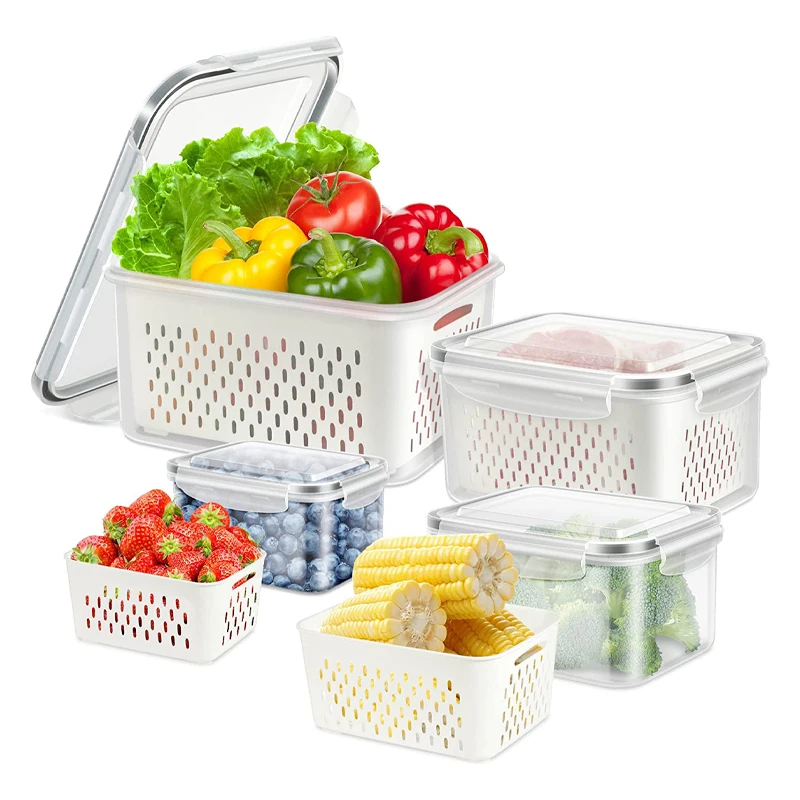 2 Pack Refrigerator Food Storage Containers , Produce Saver Stackable  Container with Lids , Freezer Bins Stay Fresh Lettuce Salad Container for  Fridge