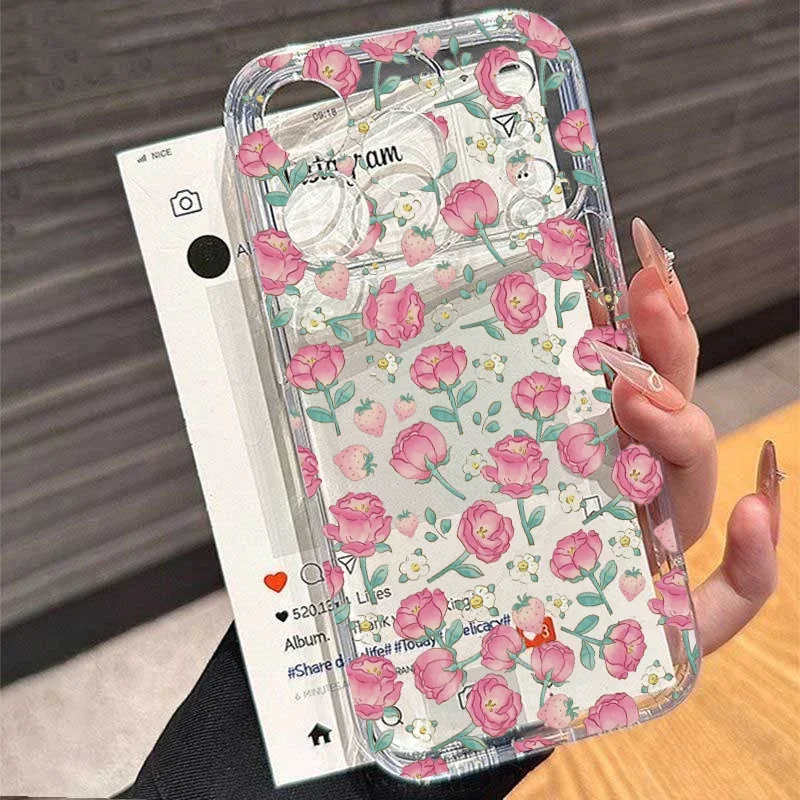 Elegant Clear Floral TPU Phone Case with Leaf Design