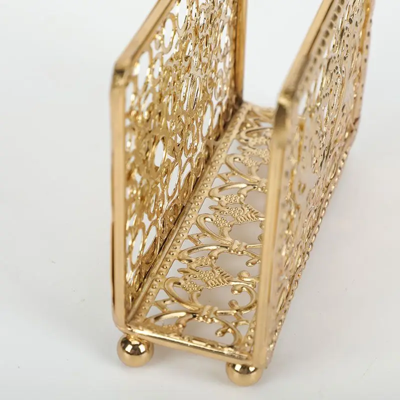 light luxury desktop napkin holder Metal wrought iron openwork storage rack Western restaurant hotel vertical tissue holde
