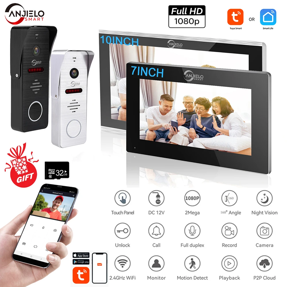 

2024 NEW Tuya 7/10 Inch Video Intercom Wifi Smart Home video doorbell System 1080P 160°Wired Doorbell Camera Full Touch Monitor