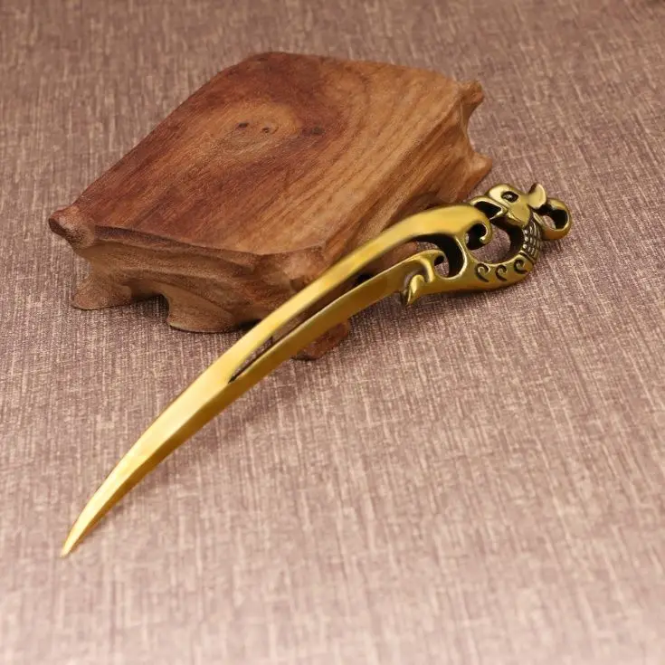 Handmade Phoenix Parrot Design Copper Tea Knife Antique Pu Erh Tea Needle Cone Pry Cake Ceremony Accessories ZE992