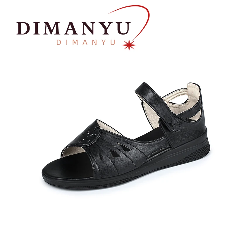 DIMANYU Fish Mouth Sandals Women's Summer 2024 New Real Leather Mom Sandals Soft sole Non-slip Ladies Sandals
