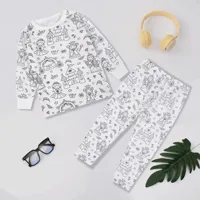 Comfortable Cotton Women's Kids Sketch Coloring Cartoon DIY Drawing Graffiti Suit Independent Station Rack Sleepwear Pajama Set 1
