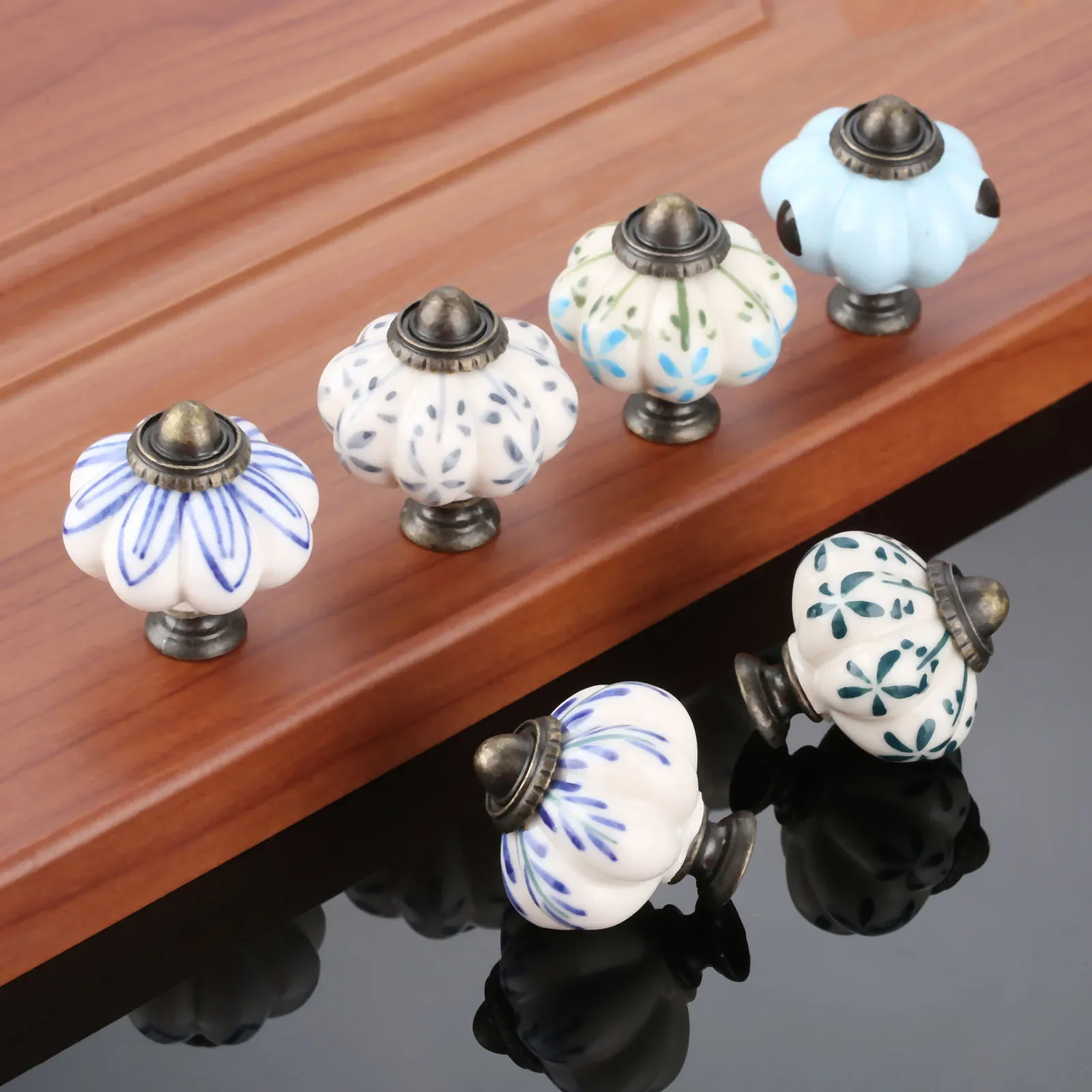 Retro Pumpkin Cabinet Knob Furniture Handles Ceramic Door Knobs Wardrobe Drawer Cupboard Kitchen Pull Handle 1Pc 38*33mm 43*41mm