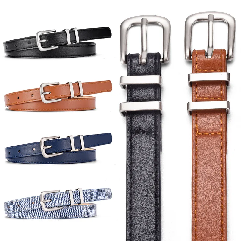 

Fashion Pu Thin Belt For Women Designer Metal Buckle Waist Strap Female Jeans Dress Trouser All-match Decorative Waistband