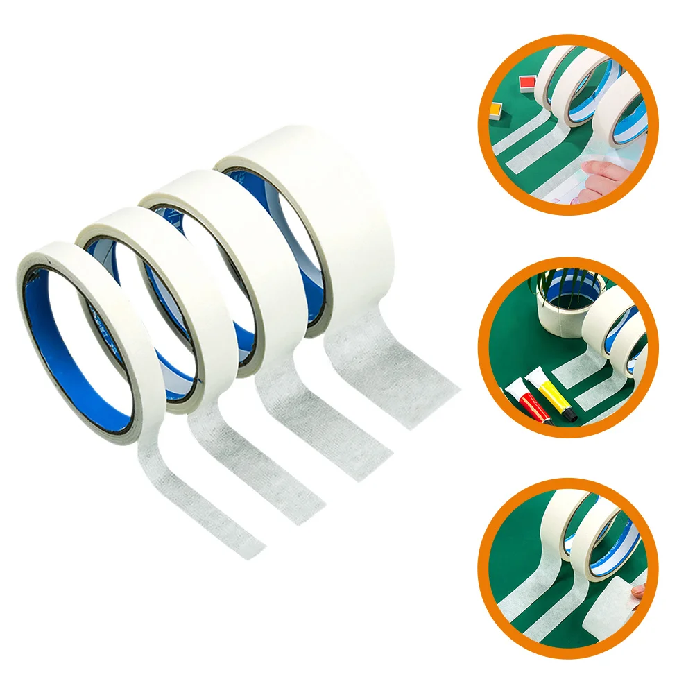 

4 Rolls Masking Glue Tape Paper Student Drawing Tapes Writable Labels Kraft Painting Adhesive DIY Use White Duct