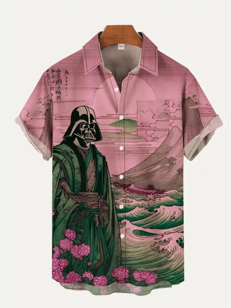 Vintage Japan Harajuku Retro Masked Samurai Men's Hawaiian Casual Shirt Men With Print Short Loose Camisas Casuais Slim Fit Y2K 5