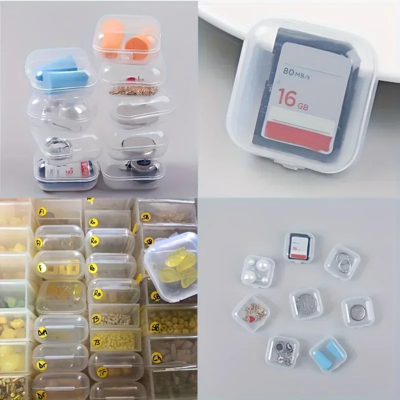 1-100PCS Mini Storage Box Transparent Square Small Plastic Boxes for Earrings Rings Jewelry Packaging Storager Jewelry Organizer