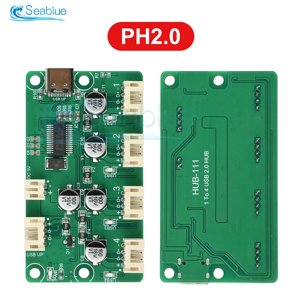 4 Bağlantı Noktalı USB 2.0 Hub Ayırıcı 480Mbps Yüksek Hızlı İletim PH2.0/XH2.54 Arayüzü Endüstriyel/Ofis Kullanımı için LED Göstergeli