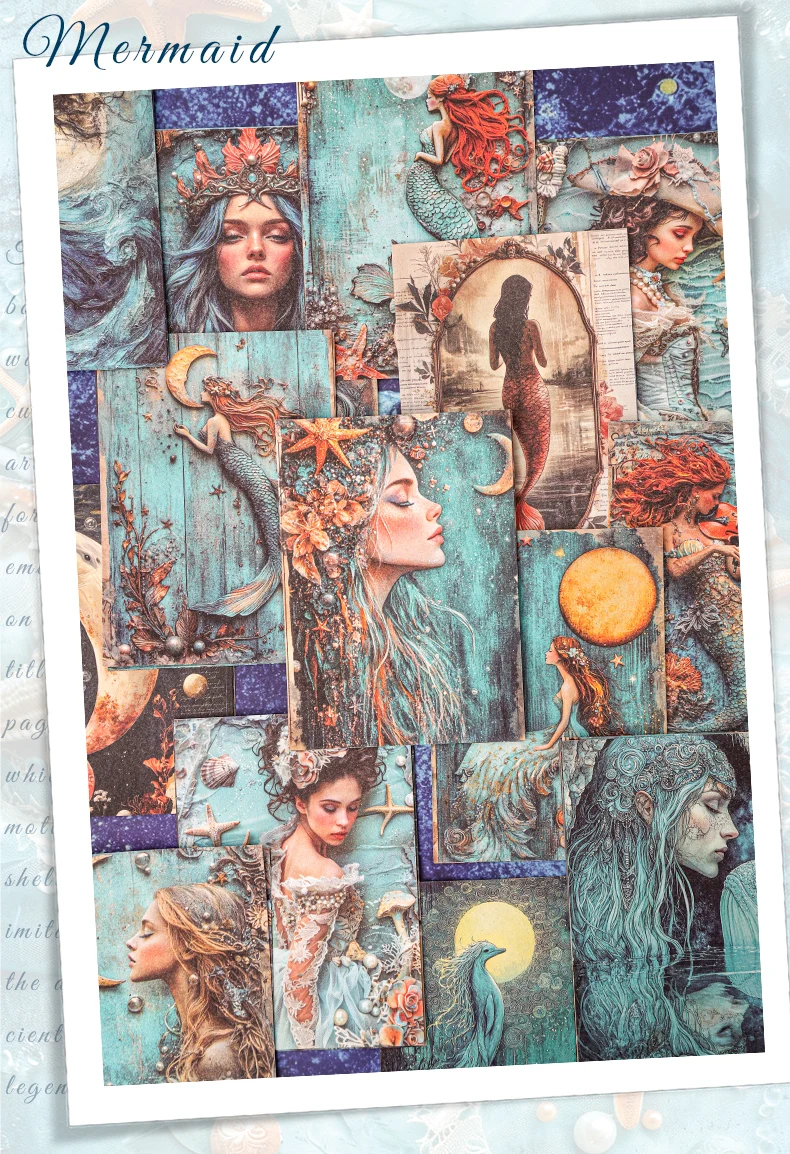Journal GO 30 Stück Vintage Meerjungfrau Material Papier Dekorative Scrapbooking Handgemacht DIY Junk Journal Hintergrundzubehör – Detail 5