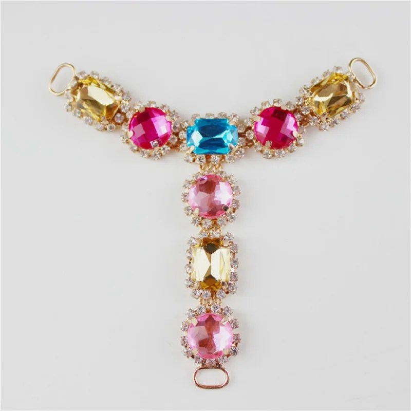 

4pcs Gold/Silver Plated Colourful Rectangle Crystal Rhinestone Bikini Connectors/ Buckle Metal Chain Apparel Bags Shoes Sewing