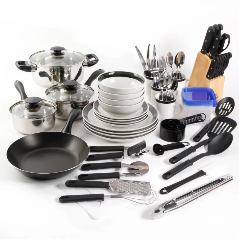 

Gibson Home Kitchen In A Box 83-Piece Combo Set, Black stainless steel cookware set