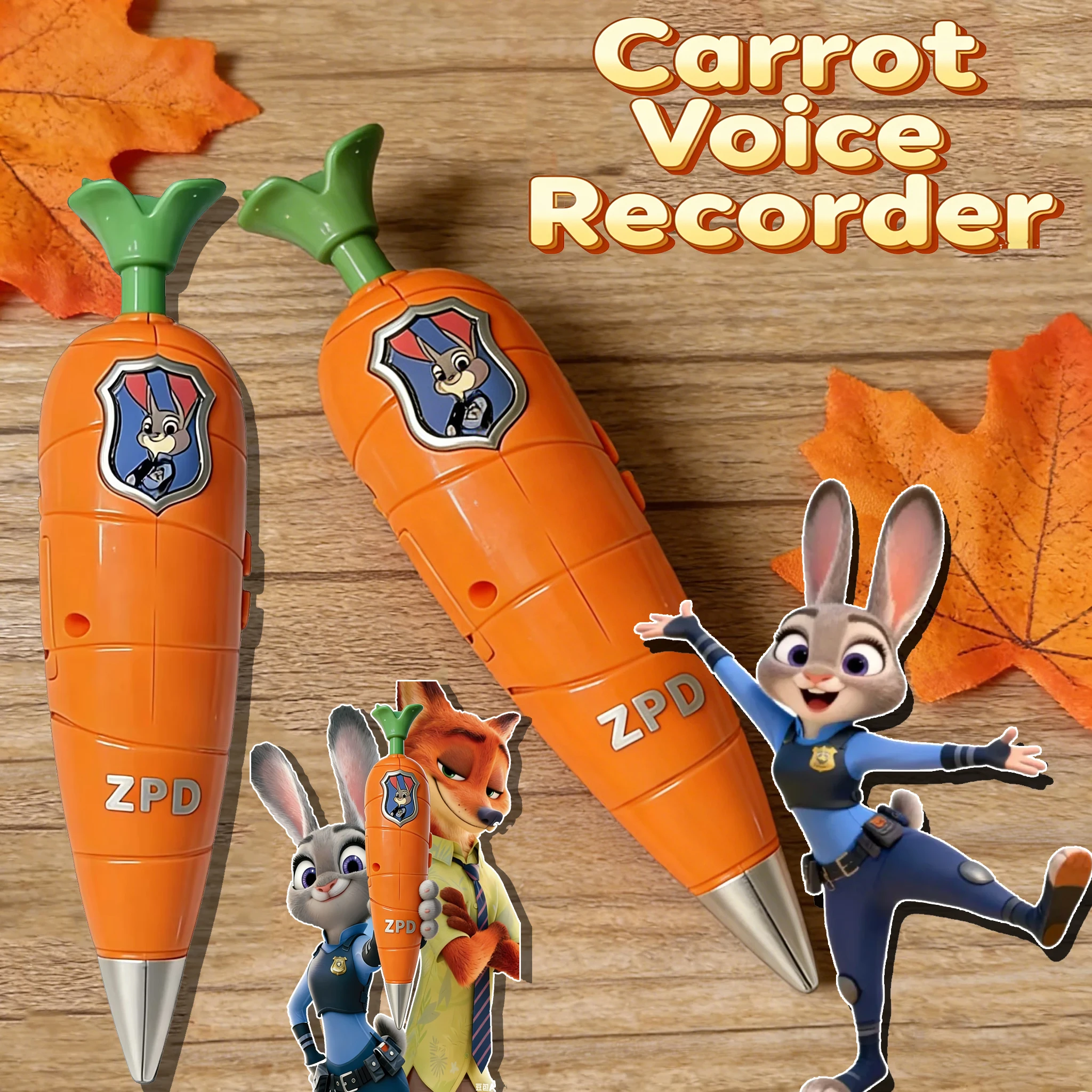 Stylo enregistreur de carottes Disney Zootopia 2 |   Style Judy & Nick pour les enfants |   Mini enregistreur des années 60 |   Papeterie stylo gel 2 en 1