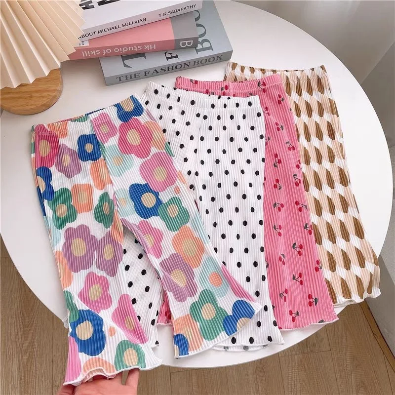 

Korean version of summer girls' nine-point pants flared pants thin baby leggings Baby pants little child mosquito pants female