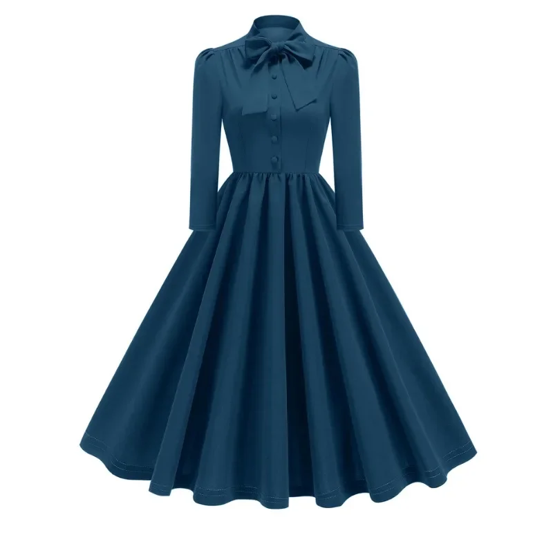 2024 New Fashion Robe Vintage Summer Dresses Elegant Women Swing Short  Sleeve Bow Tie Collar Rockabilly Party Prom Office Dress - AliExpress  200000345