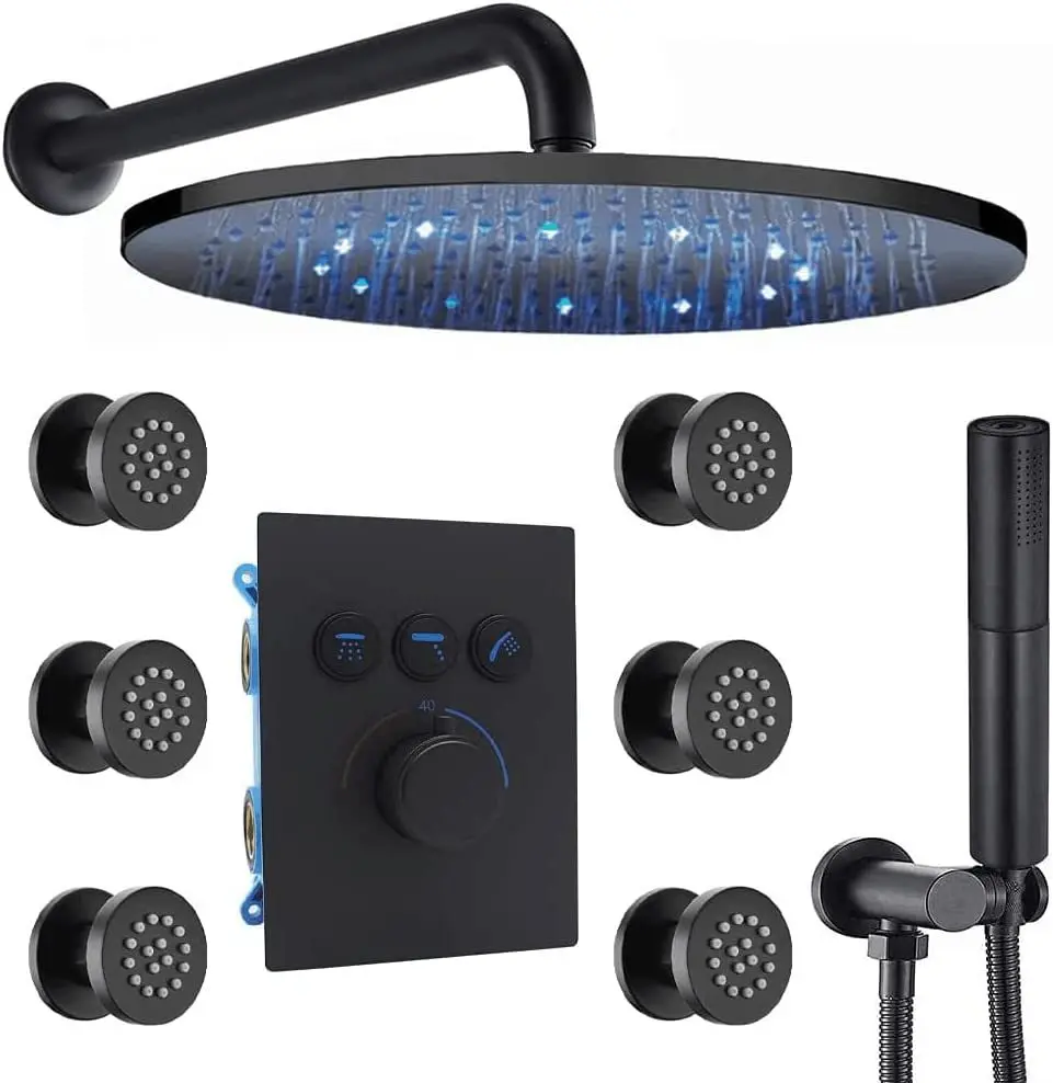

Bathroom 6 body sprinkler Shower Head hand held thermostatic valve High Pressure Shower Head System