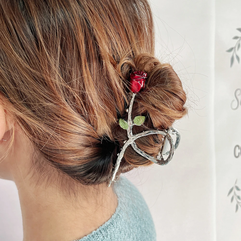 Movie Beauty And The Beast Hair Claw Hair Clip Princess Bell Elegant Rose Metal Geometric Hollow Out Accessories For Women