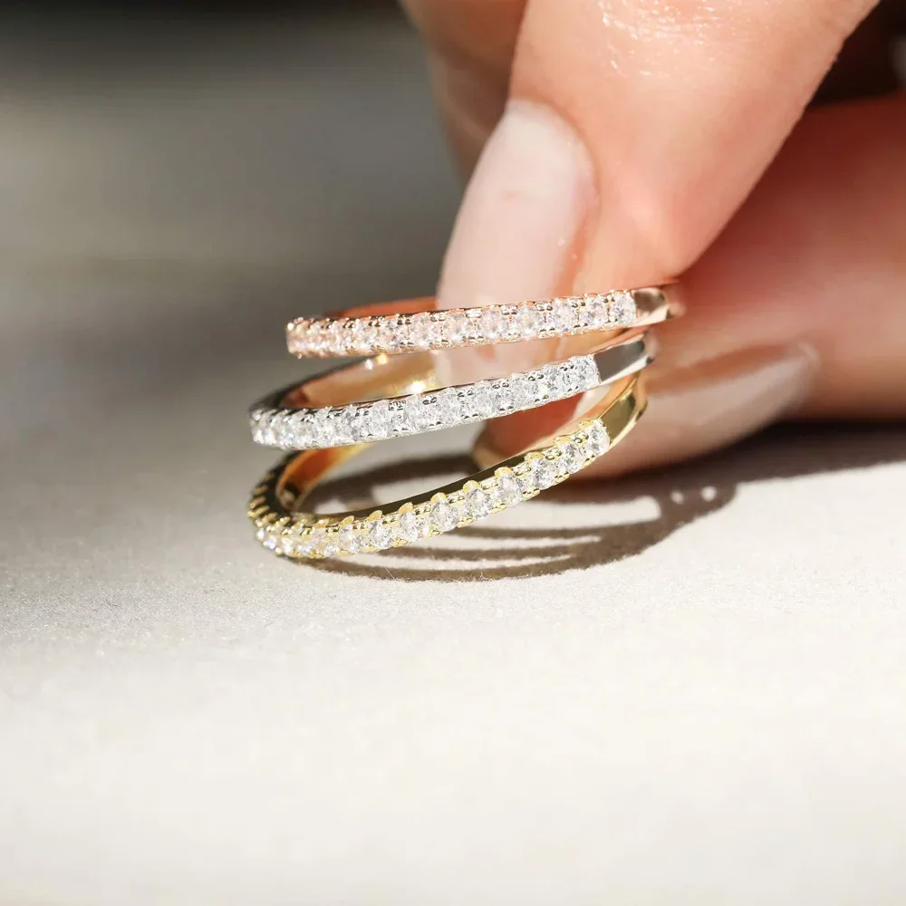 925 Sterling Silver Rings Zircon Inlaid Half Eternity Stacktable Ring Fine Jewelry Wedding Anniversary silver rings silver ring wedding rings for Women