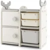 Toy Storage Organizer with Bins, Multipurpose Bookshelf and Toy Chest with Antler Top, Enclosed Cabinets & Pull-Out Drawers 1