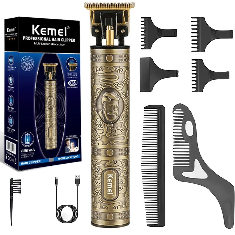 

Kemei KM-700D Professional Hair Clipper Barber Hair Trimmer for Men Retro Buddha Cordless Edge Electric Hair Cutting Machine