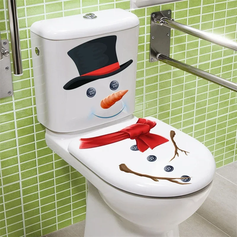Snowman Christmas Toilet Stickers PVC Self-adhesive Waterproof 5 Types Wall Sticker Bathroom Decals Mural for Xmas Decoration 3
