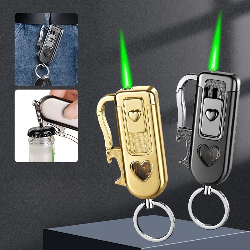 Multifunctional-Portable-Keychain-Windproof-Jet-Green-Flame-Butane-Gas ...
