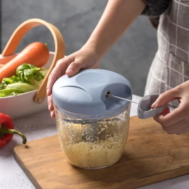 500/900ML Manual Pull Food Chopper,Hand Pull String Garlic Chopper for Kitchen,Small Food Processor with Stainless Steel Blades 3