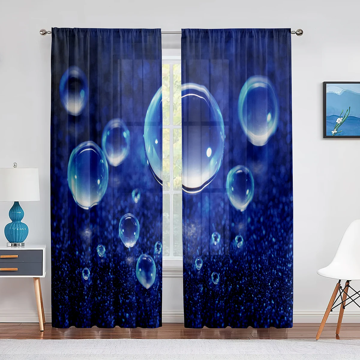 

Голубые пузырьки в форме капли воды, прозрачные вуали, шторы для спальни, гостиной, кухни, украшения, тюль, органза, Фотоэлементы