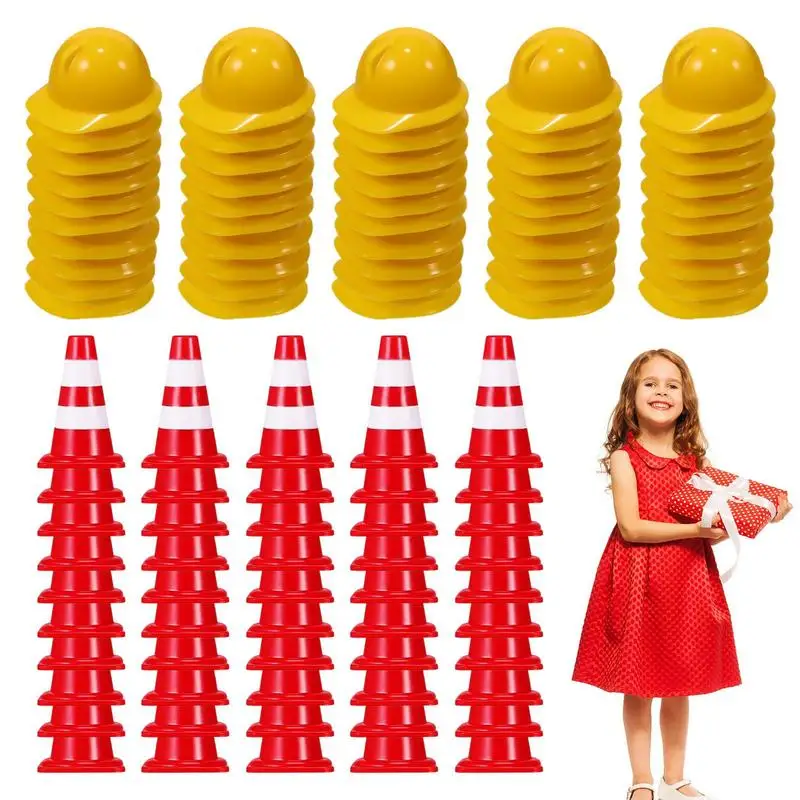 

Mini Construction Cones Children's Construction Cones With Hard Hat Traffic Scene Roadblock Toys For Decorating Playing Games