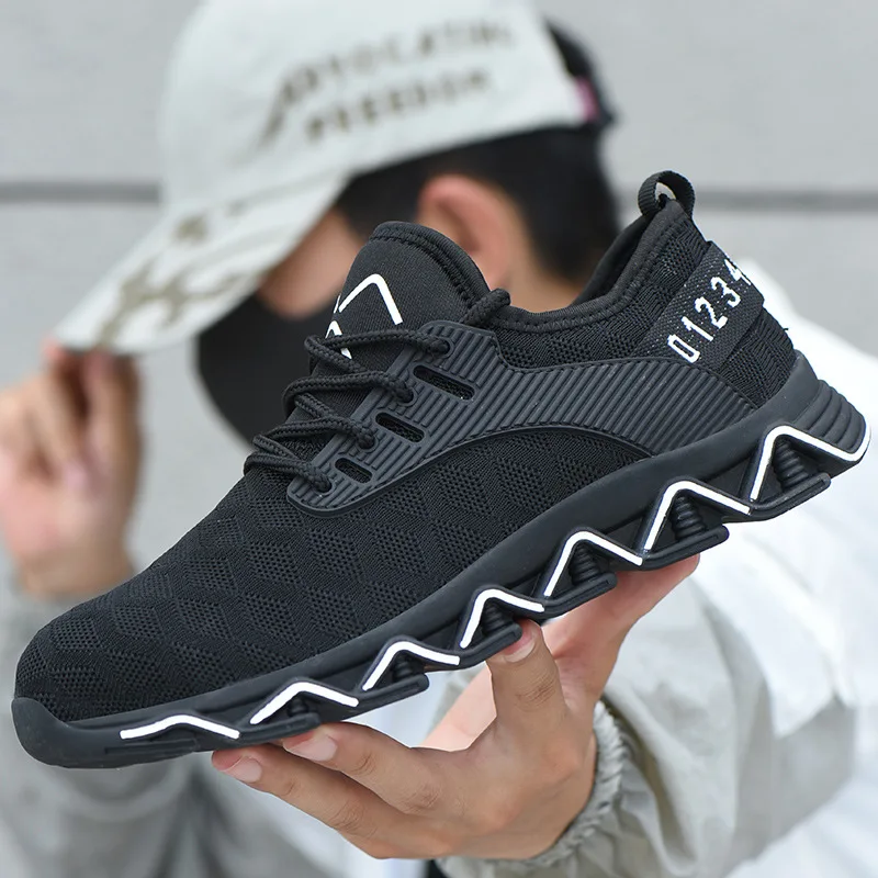 Men Work Shoes Steel Toe Boots Breathable Light Elastic Proof Construction Shoes Men's Wear-resistant Insulating Safety Boots