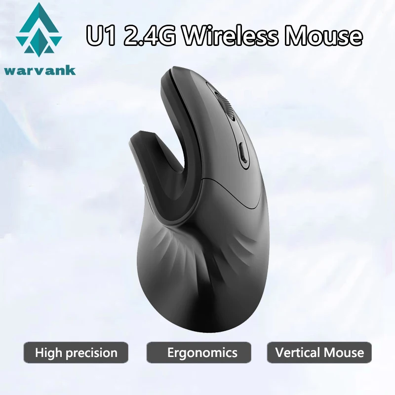 Warvank U1 Vertical Wireless Mouse Rechargeable Silent Office Mice Ergonomics DPI Adjustable for Laptop PC Computer Office Home