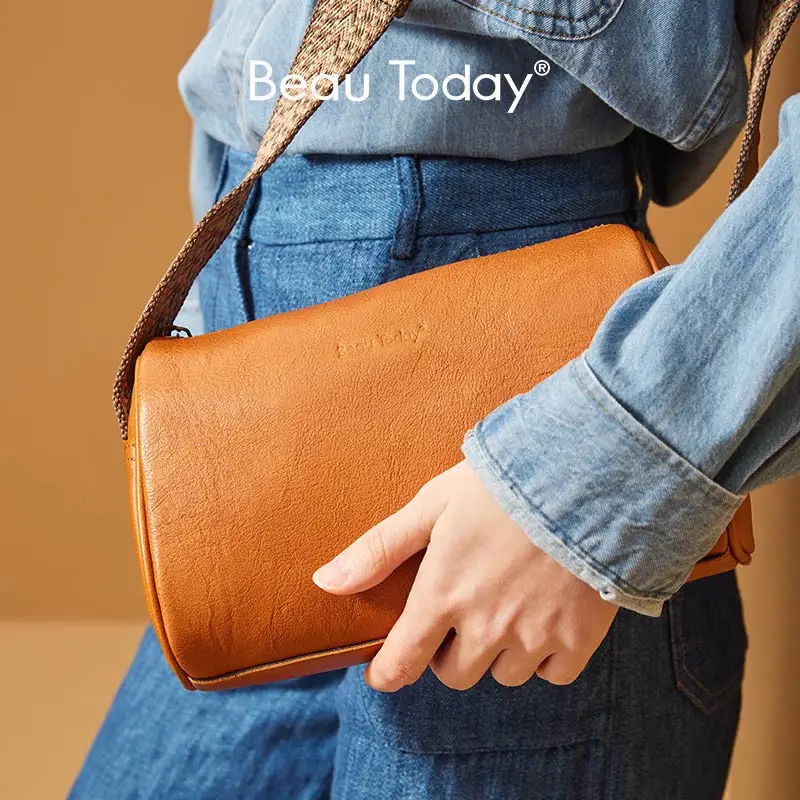 

Beautoday Shoulder Bags Women Genuine Cow Leather Detachable Webbing Strap Texture Hand Carry Female Handmade 61024