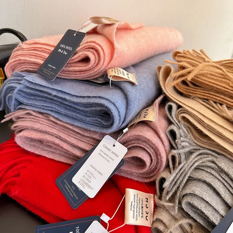 

2023Autumn and Winter New High Grade 100% Wool Women's Scarf Thickened High Grade Camel Tassel Wrapped with Cold Resistant Shawl