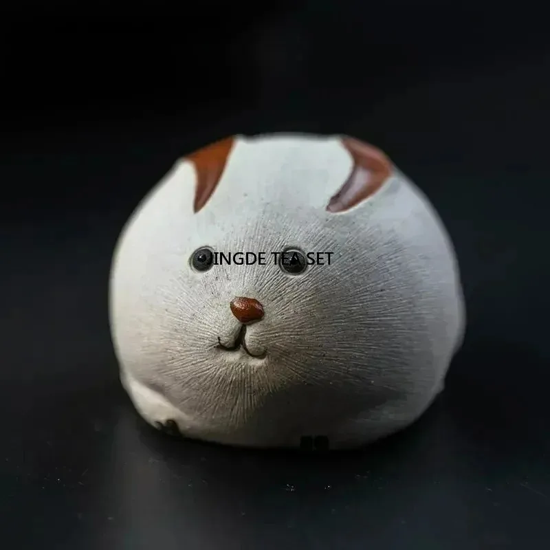 Yixing Purple Clay Tea Pet Zodiac Rabbit Statue Tea Carving Crafts Handmade Purple Clay Tea Set Ornament
