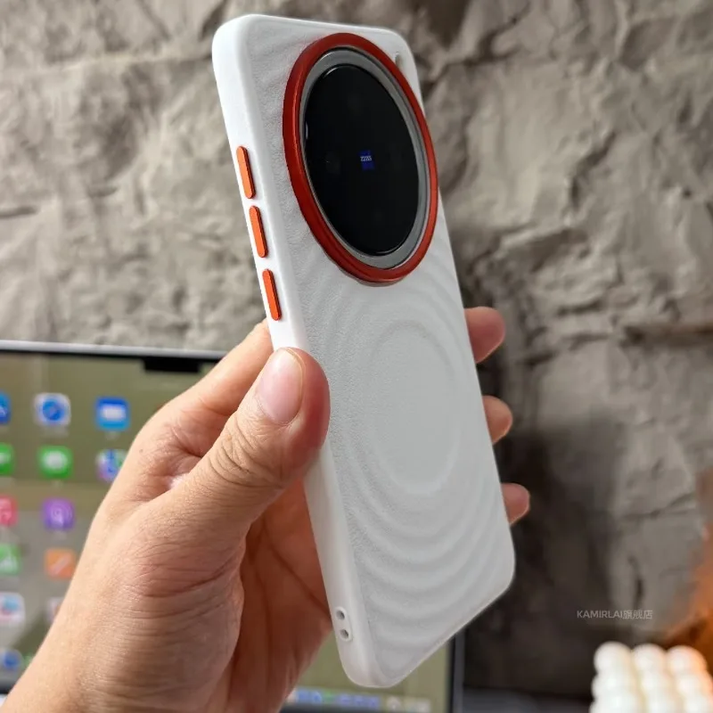 Luxury Colorblock Leather Case with Metal Lens Buttons in Orange - Shockproof and Custom Made