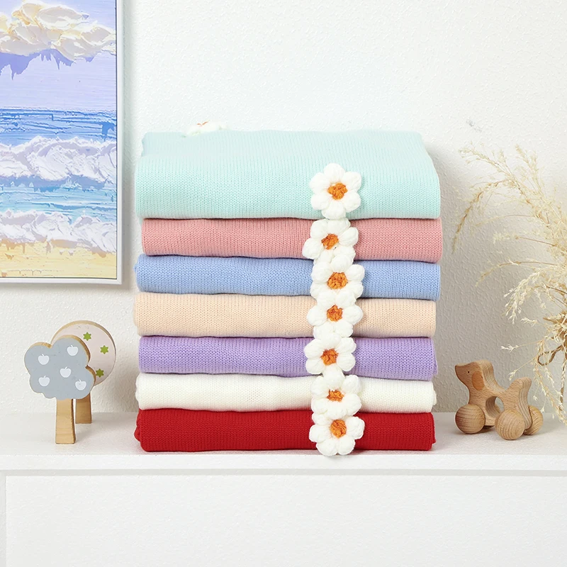 Baby Blanket Knit Newborn Boy Girl Bedding Quilt 100*80CM Infant Stroller Swaddle Wrap Super Soft Fashion Cute 3D Flowers Plaid 6