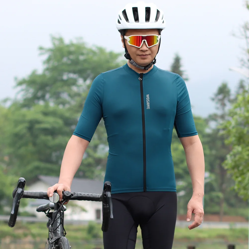 WOSAWE 남성용 사이클링 저지 반팔 통기성 스트레치 MTB 산악 자전거 로드 바이크 라이딩 스포츠 탑 야외 자전거 의류